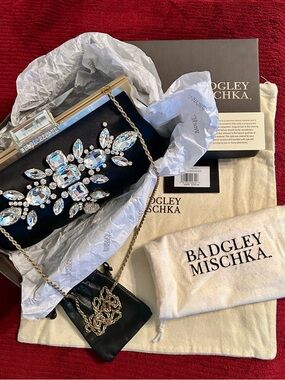 RARE- NIB!!!  Badgley Mischka Glow Crystal Embellished Frame Clutch/Purse
